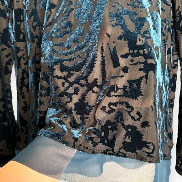 Simply Vera Vera Wang Iridescent Teal Velvet Burnout Blouse Women's Size PL - Picture 8 of 12
